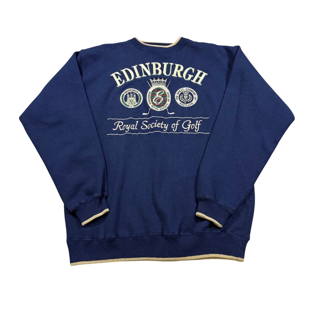 Edinburgh Royal Society Golf Sweatshirt‎ Blue Vintage Collegiate Preppy 90s M/L